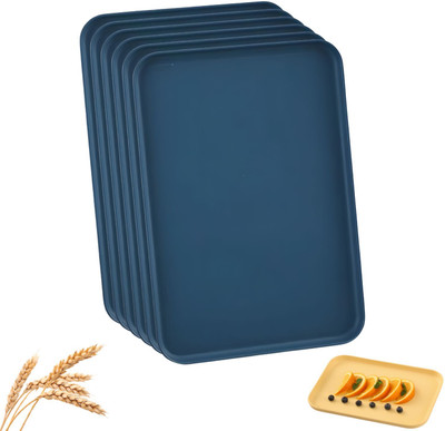 KOOSHLO 6 Pcs small Wheat Straw Tray Set Lightweight Dinner Dishes for Kitchen Pefect Chip & Dip Tray(Pack of 6, Microwave Safe)