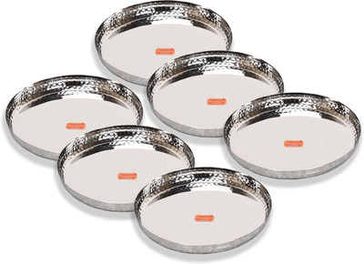 Sumeet S.S Handcrafted Hammered Texture Heavy Gauge Mirror Finish Dinner Plate, 29.5cm Dinner Plate(Pack of 6)