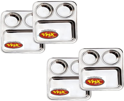 VPSK 3 in1 Bhojan Thali ,Dinner Plate, Partition & Sectioned Plate (Pack of 4) Sectioned Plate(Pack of 4)