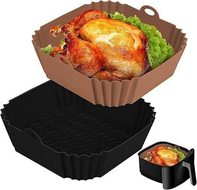 jaswanthstor Air Fryer Liners I Square Silicone Basket Baking Tray I Pot with Ear Handles Tray(Pack of 2)