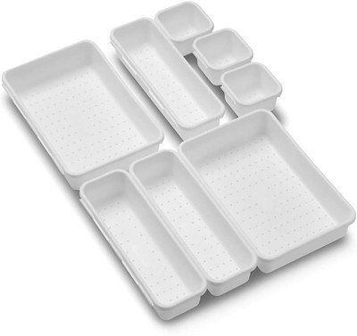 HOUSE OF QUIRK 8pcs Plastic Storage Box Set 3-Size Versatile - Separated Combination Storage Tray