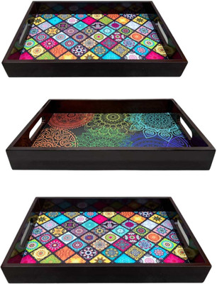 Espoir bloom NEW25_tray multicolor print|Serving Tray|Multipurpose Tray|EB-TRAY110 Tray(Pack of 3)