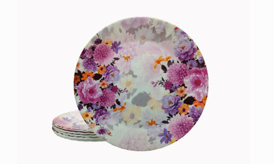 Laserbot CREAZY-MULTI FLOWER Round Ice Cream Starters Serving Melamine Half Plate Half Plate(Pack of 6)