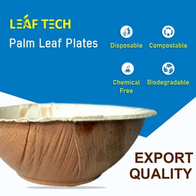 Leaftech 5 Inch (300ml storage) round Areca Leaf bowl (25 No's) Chip & Dip Tray(Pack of 25)