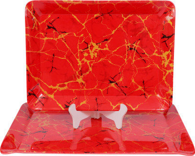 AURKA Rectangular Melamine Serving Trays Line Pattern | Ideal for Serving Dishes Tray(Pack of 2, Microwave Safe)