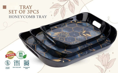 Kaku Melamine Melamine Myra Tray Set | 3-Piece Multipurpose Serving Tray | Elegant & Durable Tray(Pack of 3, Microwave Safe)
