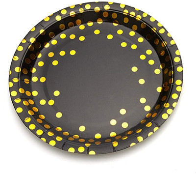 lalantopparties Pack of 10 Paper Black & Gold Foil Polka Dot Paper Plates – 9 Inch, Pack of 10 Dinner Set(Black)