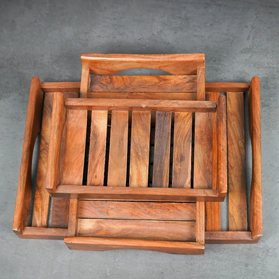 Art House Sheesham Serving Tray Set 3 - Size Small 25x15.5 Medium 30x20.5x6 Large 35x25.5 Tray(Pack of 3)