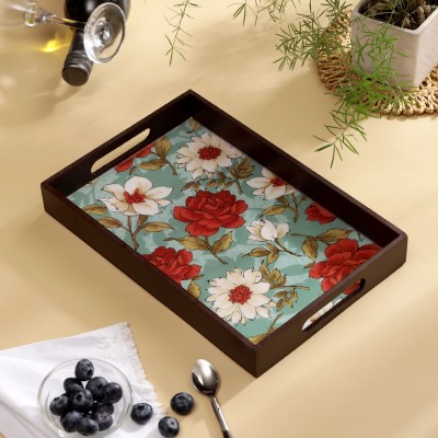 DULI MDF Wood Enamel Coated Floral Print Serving Tray for Home & Kitchen 12x8 Inch Tray