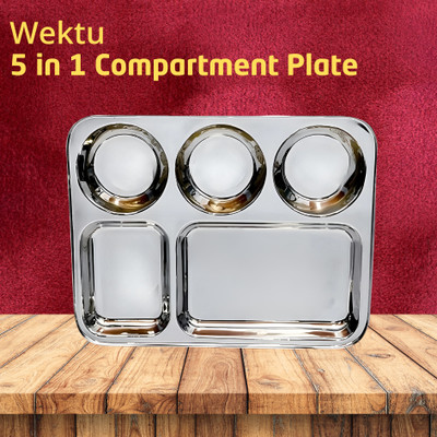 WEKTU Stainless Steel Bhojan Thal/5 in 1/Food Grade pass/BPA FREE/22 Sectioned Plate(Microwave Safe)