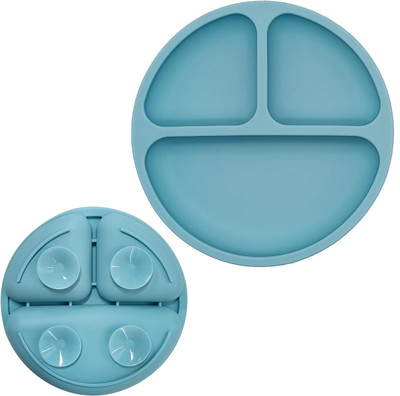 KolorFish Baby Suction Plates Divided Unbreakable Silicone Baby Weaning (Blue) Tray