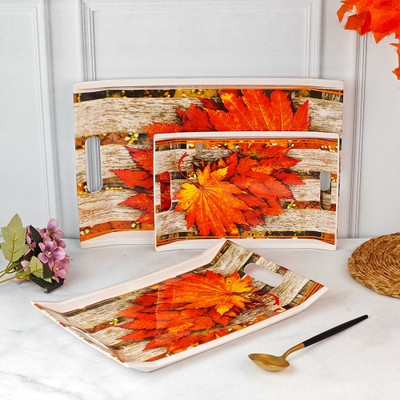 U.P.C. Leaf Printed Melamine Serving Tray, Set of 3 (Small, Medium and Large Size) Villori Series Tray(Pack of 3, Microwave Safe)