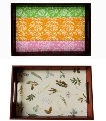 Angira handicrafts Wooden tray set of 2 with UV print|Serving Tray|Multipurpose Tray|AHS-T1174 Tray(Pack of 2)