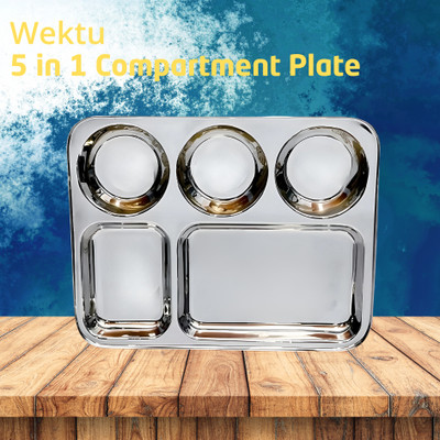 WEKTU Stainless Steel Bhojan Thal/5 in 1/Food Grade pass/BPA FREE/12 Sectioned Plate(Microwave Safe)