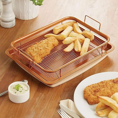 SHREVI IMPEX Crispy Tray Rectangle Kitchen Deep-Fried Food Drain Basin Baking Pan(Pack of 2, Microwave Safe)