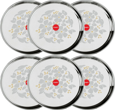 Snapple Stainless Steel Classic Designer Thali/Khumcha/Dinner Plate Heavy Guage 27cm Dinner Plate(Pack of 6)