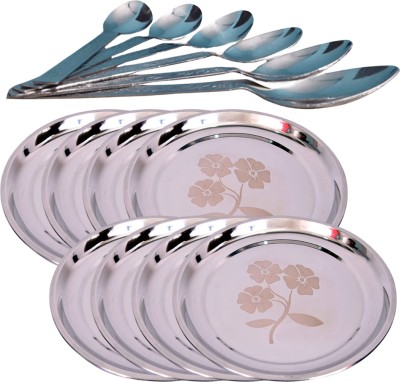 SHINI LIFESTYLE Steel Heavy Gauge Dinner Plates, Lunch Plates Dinner Set 8pc with spoon set Dinner Plate(Pack of 16)