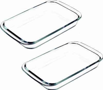 Dinewell Borosilicate Glasses Rectangular Dish With Handle 1000 ML Baking Dish(Pack of 2, Microwave Safe)