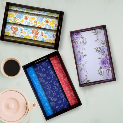 Angira handicarft Wooden Tray set of 3 for serving Tea/coffee/snacks AHS-TRAY161_1310 Tray(Pack of 3)