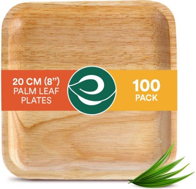 ECO SOUL Square Palm Leaf 8 inch (20 cm) Dinner Plate(Pack of 100, Microwave Safe)