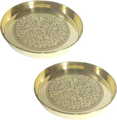 A & H ENTERPRISES Brass Full Etching Dinner Plate/Thali/Khumcha Serving & Dining ,27 cm - 2 Pc Dinner Plate(Pack of 2)