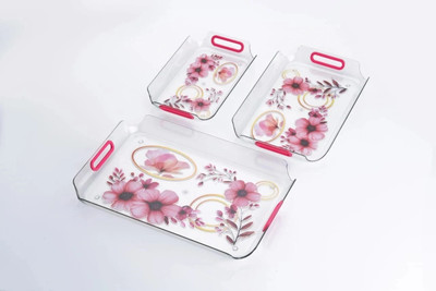VSELL Melamine Multicolor Serving Tray, Set of 3 (Small, Medium and Large Size) Tray(Pack of 3)