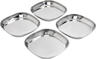 Sanimart Stainless Steel Small Square Snacks Nashta Plates Quarter Plate(Pack of 4)