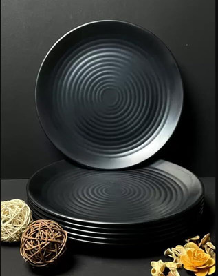 PAUL SONS Pack of 12 PP (Polypropylene) Melamine Dinnerware Full Size Plate Round Matte Finish Design Black Pack of 12 Dinner Set(Black, Microwave Safe)