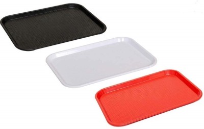 Everbuy best quality Plastic Rectangular Plastic multipurpose Serving Tray red,white and black color pack of 3 Tray (3 Tray) size 11x14 inches Tray(Pack of 3)