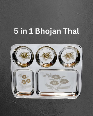 WEKTU Bhaojan Thal/5 in 1 Thal/stainless steel/Laser Print/1PC/189 Dinner Plate(Microwave Safe)