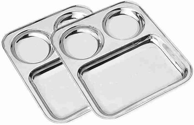 ESS KAY Set of two stainless steel three compartments plate Sectioned Plate(Pack of 2)