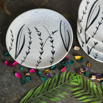 caffeine Ceramic Handmade White Bamboo 10 inch_NEW PTD90 Dinner Plate(Pack of 6, Microwave Safe)