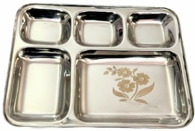 Sonanshi Stainless Steel Laser Bhojan Thali/Lunch/Dinner Plate 5 in 1 Compartments Dinner Plate