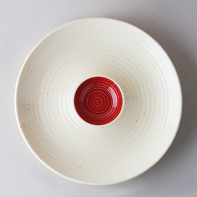 BlackCarrot Stoneware Premium Red – White Chip & Dip Platter (Set of 1) Chip & Dip Tray(Microwave Safe)