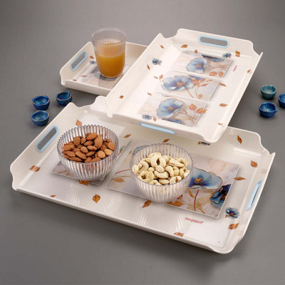 NAYASA Plastic Durable Seving Tray Set With Glossy Finish (Pack Of 3) Tray(Pack of 3)