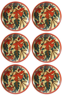caffeine Ceramic Handmade Orange Flora Quarter Plates 7 inch_NEW PTD380 Quarter Plate(Pack of 4, Microwave Safe)