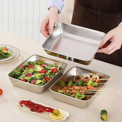 Zyloxa Stainless Steel Food Storage Container with Lids,Oven Tray, Pan Tray(Pack of 3, Microwave Safe)