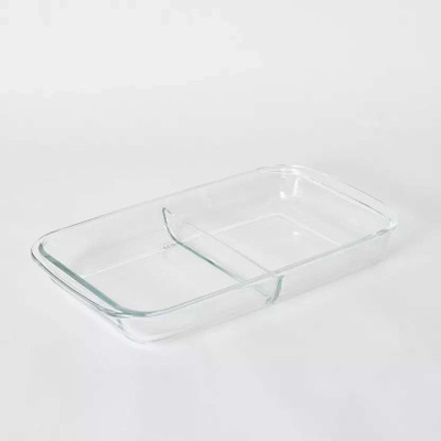 MDNSHO Borosilicate 2 partition Glass Baking Dish Square Baking Tray for Oven 1600 ml Baking Dish(Microwave Safe)