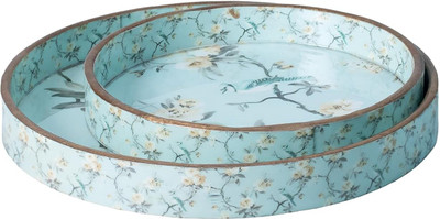 NOHUNT Handmade Round Wooden Trays for Serving Snacks, Salad, and Noodles MDF Wood Tray Tray(Pack of 2)