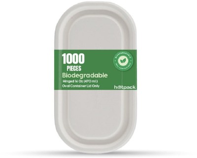 Hotpack 1000 Pieces Biodegradable Hinged 16 Oz (470 Ml) Oval Container Lid Only Baking Dish(Pack of 1000, Microwave Safe)