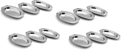Dynore Stainless Steel Oval Plate/Serving Plate/Sabji Plate/Rice Plate- Set of 12 Pcs Rice Plates(Pack of 12)