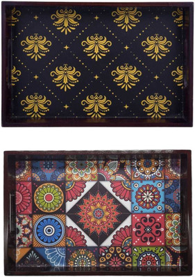 Espoir bloom NEW25_tray set of 2 with UV print|Serving Tray|Multipurpose Tray|EB-T735 Tray(Pack of 2)