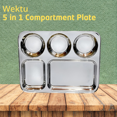 WEKTU Stainless Steel Bhojan Thal/5 in 1/Food Grade pass/BPA FREE/5 Sectioned Plate(Microwave Safe)