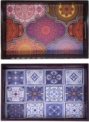 Angira handicrafts Wooden tray set of 2 with digital print on it AHS-T442 Tray(Pack of 2)