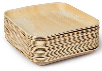 Shop & Shoppee EcoFriendly BioDegradable Disposable Areca Leaf Square shape Wooden- 7 inch Dinner Plate(Pack of 100, Microwave Safe)