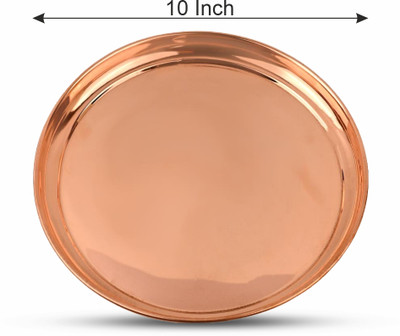 DOKCHAN Copper Plain Plate for pooja (Size - 10inch) Dinner Plate(Microwave Safe)