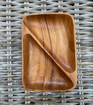 Navdurga Wooden Dry Fruits Serving Tray with Handles, Rectangular with 2 compartments Tray