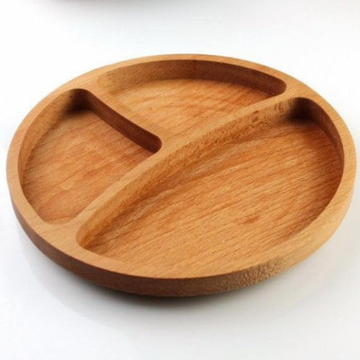 Navdurga Sangwan Wooden Round Partition Tray | Natural Finish Serving for Snacks & Fruits Tray