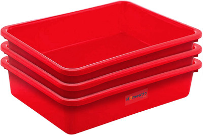HOMESTIC Multiuses Rectangular Plastic Large Tray, Bin, Organizer Pack of 3 (Red) Tray(Pack of 3)