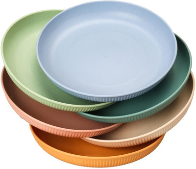 KESHUENTERPRISE wheat straw random dinner plates set of 4 Tray(Pack of 4, Microwave Safe)